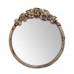 MIRROR ROUND G WITH FLOWERS WHITE WASHED 